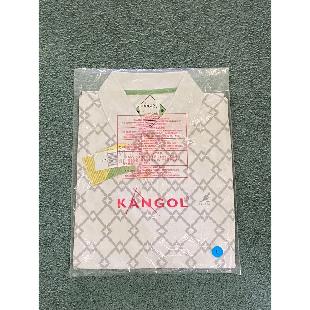 Kangol Golf Mens LARGE Argyle Tex Polo Shirt White Grey K1550PJ UV Protection